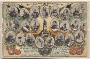 Postkarte mit den Porträts der deutschen Könige und Fürsten