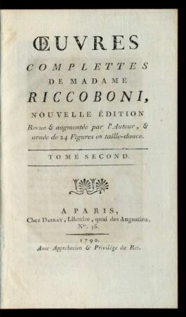 Tome Second: Œuvres Complettes De Madame Riccoboni