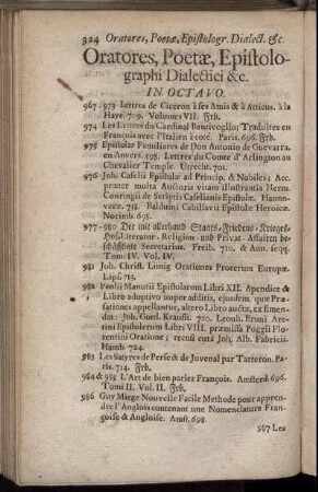 Oratores, Poetæ, Epistolographi, Dialectici & c. In Octavo.