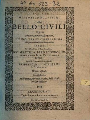 Discursus Historico-Politicus De Bello Civili