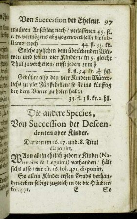 Die andere Species, Von Succession der Descendenten oder Kinder.