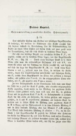 Drittes Kapitel. Gesamtwirkung paralleler Kräfte. Schwerpunkt.