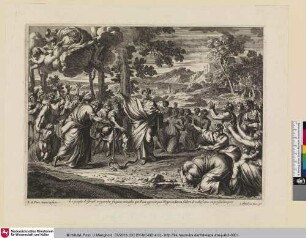 [Die Hebräer verneigen sich vor Gott, während Aaron eine Schlange mit Wasser begiesst; Le Hébreux se prosternent devant Dieu]