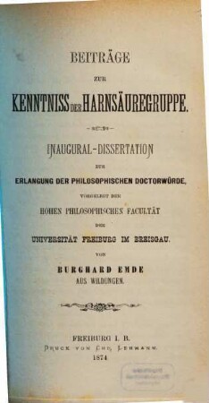 Beiträge zur Kenntniss der Harnsäuregruppe : Inaugural-Dissertation