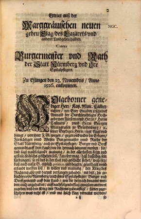 Copia Etlicher Brieflicher Urkunden ... auf welche sich in den übergebnen Gravaminibus ... Nürnberg contra Brandenburg ... gezogen wird