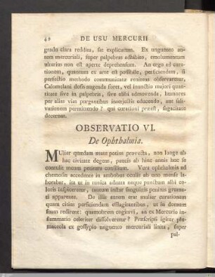 Observatio VI. De Ophthalmia