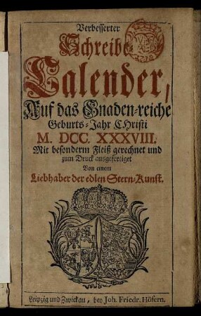 1738: Verbesserter Schreibe-Calender