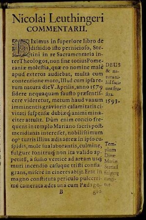 Nicolao Leuthingero Commentarii 1593.