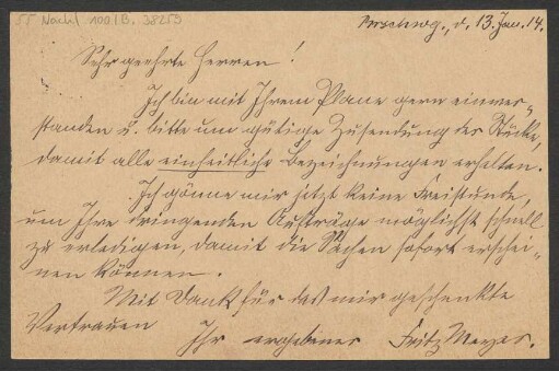 Brief an B. Schott's Söhne : 13.01.1914