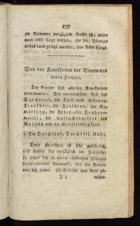 Von den Krankheiten der Bienen und deren Heilart.