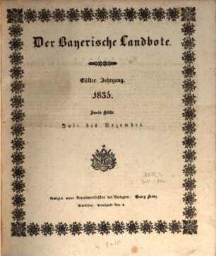 Der Bayerische Landbote. 1835 = Jg. 11, 2 = Juli - Dez
