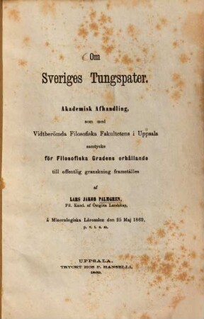 Om Sveriges tungspater : Akademisk Afhandling
