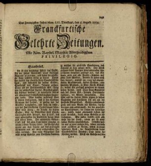 Num. LXI. Dienstags, den 5. August. 1755 - Num. LXX. Freytags, den 5. Septembr. 1755