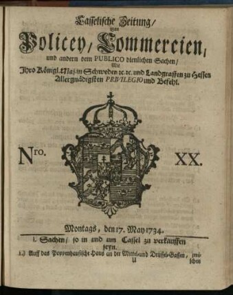 Nro. XX, Montags, den 17. May 1734