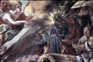 Paulus erhält im Seesturm die Nachricht des Engels Gottes, daß sie gerettet werden