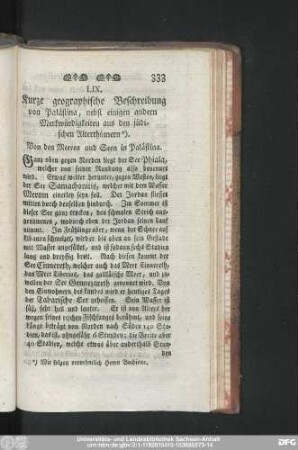 LIX. Kurze geographische Beschreibung von Palästina, nebst einigen andern Merkwürdigkeiten aus den jüdischen Alterthümern.