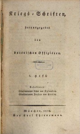 Kriegs-Schriften, 1. 1820
