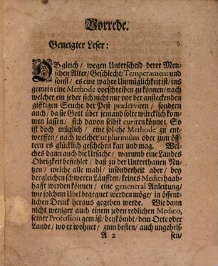 Kurtzer doch gründlicher Bericht, Wie man sich gegen die gefährliche Seuche der Pest, durch Gottes Hülffe, nicht nur öffters præserviren, sondern auch davon curiren könne : Aus Liebe des Nächsten, Zum Druck entworffen Von Ernest Wilhelm Prangen, Medicinæ Doctore, ...