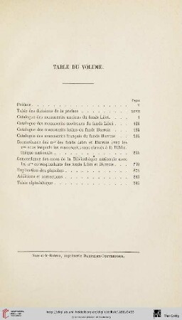 Table du volume