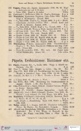 Päpste, Erzbistümer, Bistümer etc (Nr. 395 - 470)