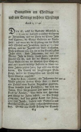 Evangelium am Christtage und am Sontage nach dem Christtage.
