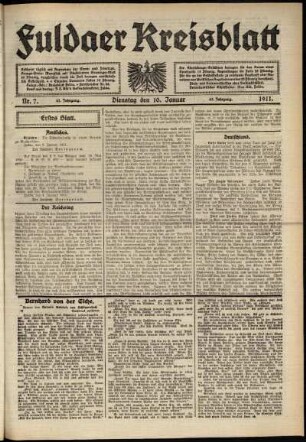 Erste Ausgabe vom Dienstag, den 10. Januar 1911.