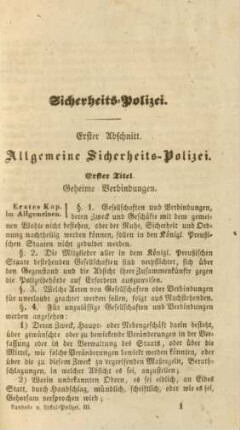 Erster Abschnitt. Allgemeine Sicherheits-Polizei