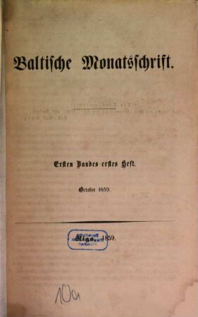 Baltische Monatsschrift. 1859/60 = Bd. 1