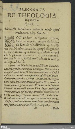 Praecognita De Theologia in genere