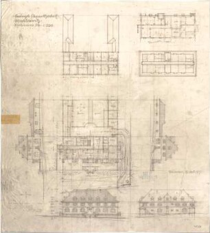 Fischer, Theodor; Marktredwitz; Baugenossenschaft Vereinigte Chamottfabrik, Wirtshaus - Grundrisse, Ansichten
