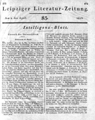 1815-04-08 : 85. Stück [Intelligenz-Blatt]