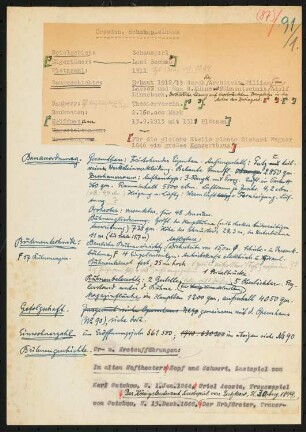 Schauspielhaus, Dresden: Schriftstück zum Fragebogen für das Handbuch »Das Deutsche Theater«, vier Seiten