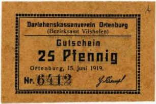 Geldschein / Notgeld, 25 Pfennig, 15.6.1919