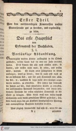 Das erste Hauptstück von Erkenntniß der Buchstaben