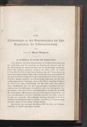 XVIII. Erläuterungen zu den Monatsberichten der Kais. Hauptstation für Erdbebenforschung