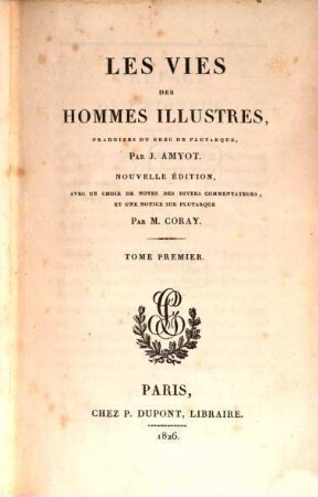 Les vies des hommes illustres, 1