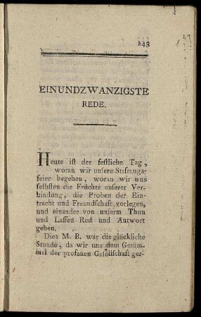 Einundzwanzigste Rede
