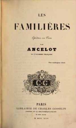 Les familières : Epêtres en vers