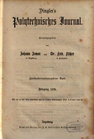 Dingler's polytechnisches Journal. 219. 1876 = 5. Reihe Bd. 19