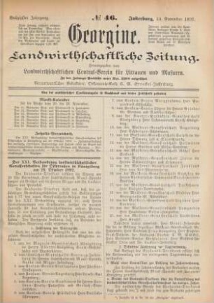 Sechzigster Jahrgang. No. 46. Insterburg, 10. November 1892.