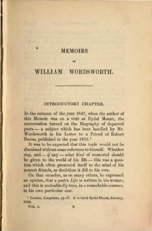 Memoirs of Will. Wordsworth : In two volumes. 1