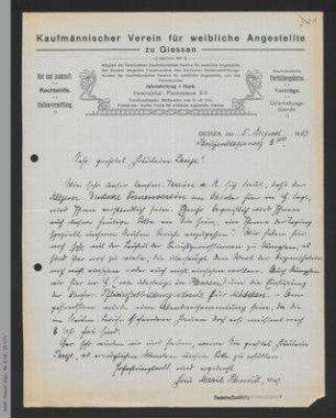 Brief von Marie Schmidt an Helene Lange