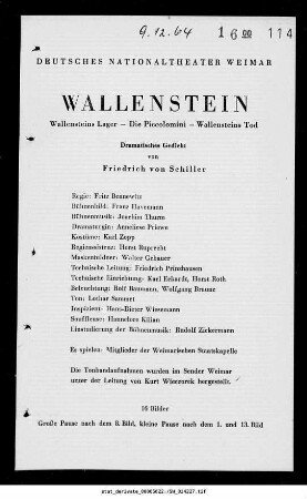 Wallenstein [Wallensteins Lager; Die Piccolomini; Wallensteins Tod]
