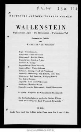 Wallenstein [Wallensteins Lager; Die Piccolomini; Wallensteins Tod]
