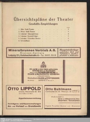 Anzeigen. Theaterpläne : Allgemeine Anzeigen. Theaterpläne