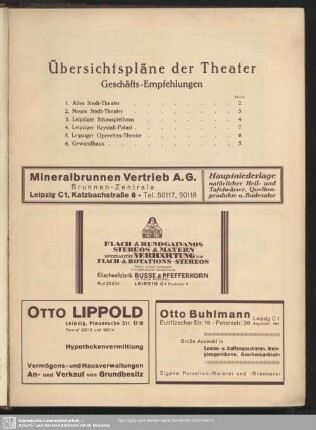 Anzeigen. Theaterpläne : Allgemeine Anzeigen. Theaterpläne
