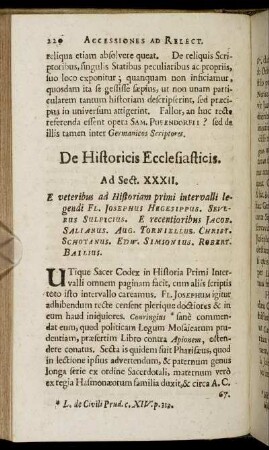 De Historicis Ecclesiasticis. Ad Sect. XXXII. - Ad Sect. XXXIV.