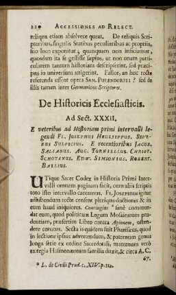 De Historicis Ecclesiasticis. Ad Sect. XXXII. - Ad Sect. XXXIV.