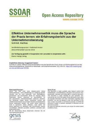 Effektive Unternehmensethik muss die Sprache der Praxis lernen: ein Erfahrungsbericht aus der Unternehmensberatung