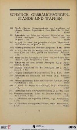 Schmuck, Gebrauchsgegenstände und Waffen (Nr. 530-623)